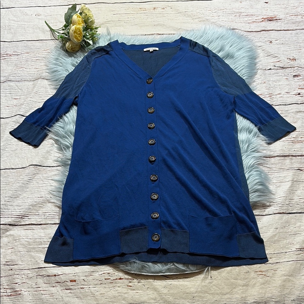 Surface To Air Blue Mixed Media Quarter Sleeve Cardigan sz S